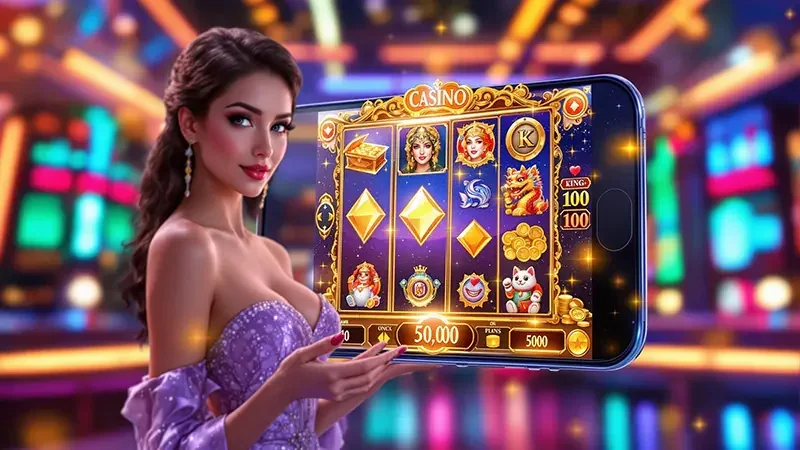 Tampilan reel slot dengan simbol bonus dan efek permainan