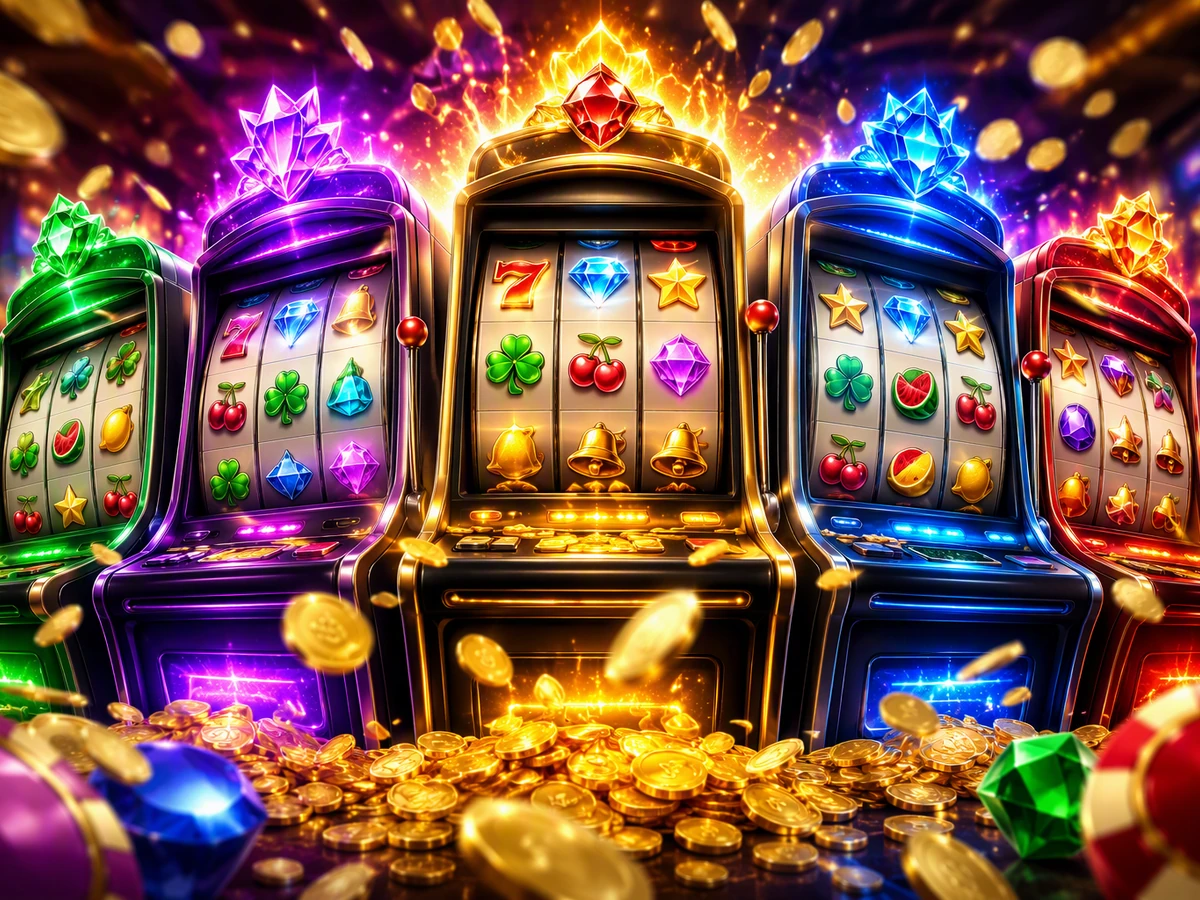 Reel slot dengan simbol permainan berwarna